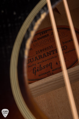 Label for Gibson 1942 Banner J 45 Light Aged Vintage Sunburst Acoustic Guitar