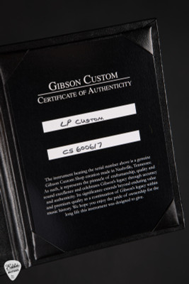 Certificate of Authenticity for Gibson Les Paul Custom Long Scale Ebony Electric Guitar