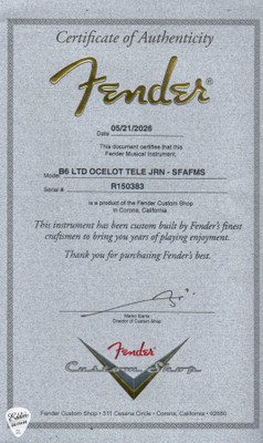 Certificate of Authenticity for Fender Custom Shop Limited Edition Ocelot Telecaster Journeyman Relic Firemist Silver Super Aged Electric Guitar