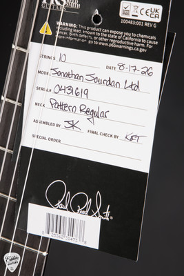 Hang Tag for PRS Jon Jourdan Signature Limited Edition Platinum Metallic Electric Guitar