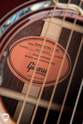 Label for Gibson Custom Shop Songwriter EC Vine Rosewood Burst Acoustic Guitar