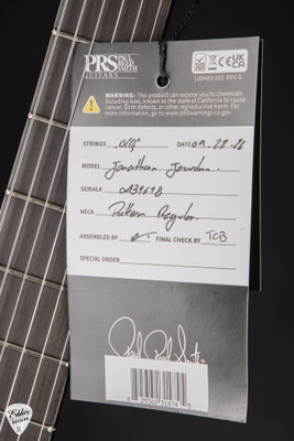 Hang Tag for PRS Jon Jourdan Signature Limited Edition Gunmetal Metallic Electric Guitar