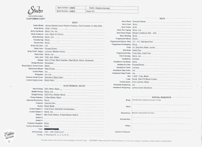 Spec Sheet for Suhr James Norbert Ivanyi Signature Modern Russet Brown Electric Guitar
