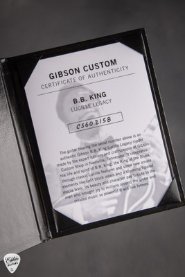 Certificate of Authenticity for Gibson Custom B B King Lucille Legacy Transparent Ebony Electric Guitar