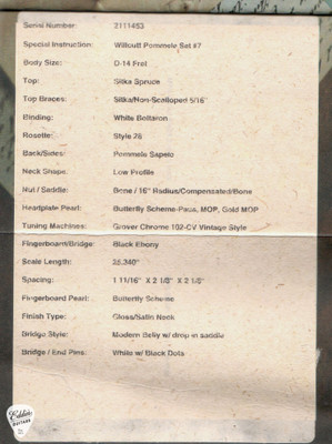 Spec Sheet for Martin Custom Shop Custom D14 Sitka Spruce and Pommele Sapele Acoustic Guitar