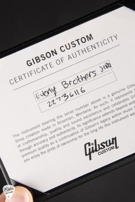 Certificate of Authenticity for Gibson Custom Shop Everly Brothers J 180 Ebony Electric Guitar