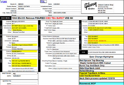 2023 - Gibson Custom Shop PSL '64 ES-335 Figured Reissue VOS Iced Tea Burst 7.12 #131416