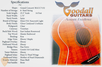 Goodall Grand Concert Cutaway - Master Grade Redwood & Indian Rosewood