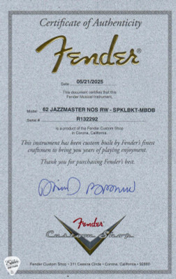 Fender Custom Shop Masterbuilt 1962 Jazzmaster NOS Sparkle Bucket Certificate