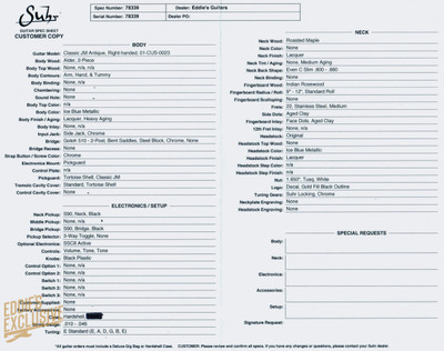 2023 - Suhr Eddie's Guitars Exclusive Roasted Classic JM Antique - Ice Blue Metallic
