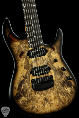 Ernie Ball Music Man Jason Richardson 7-String Cutlass - Natural Buckeye Burl, Black Burst