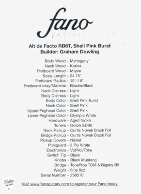 Fano Alt De Facto RB6 Electric Guitar in shell pink burst