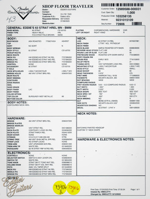 2023 - Fender Custom Shop Eddie's Guitars Exclusive Dealer Select Roasted 1963 Stratocaster Heavy Relic - Burgundy Mist