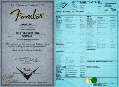 2023 - Fender Custom Shop 1960 Telecaster Custom Heavy Relic - Blue Ice Metallic Sparkle