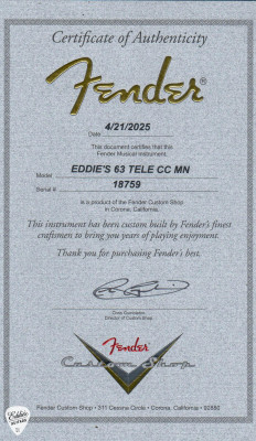 Fender Custom Shop Eddies Exclusive Dealer Select Roasted 1963 Telecaster electric guitar in butterscotch blonde