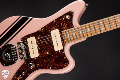 Tom Anderson Raven Classic Distress – Shell Pink w/ Black Racing Stripes Electric Guitar