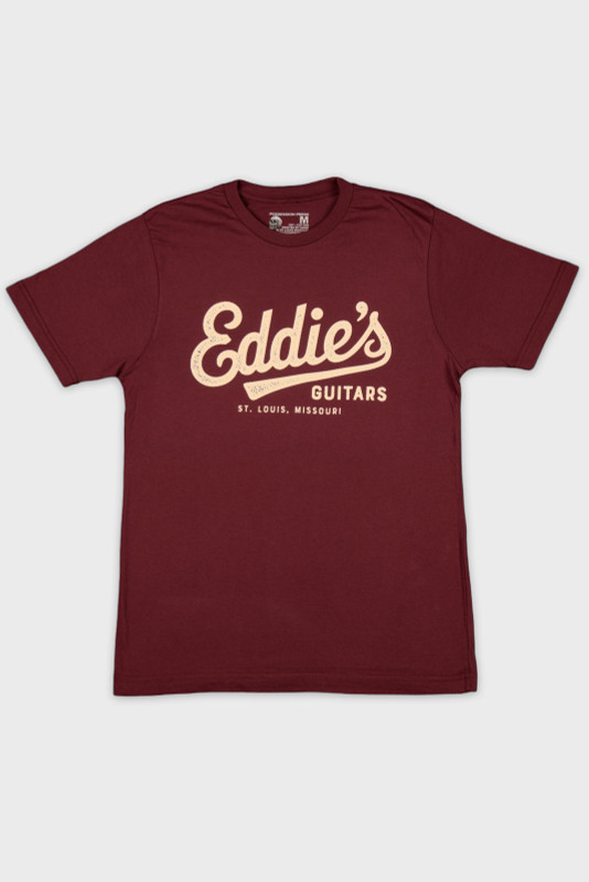 Eddie’s Guitars Vintage Script T-Shirt Burgundy