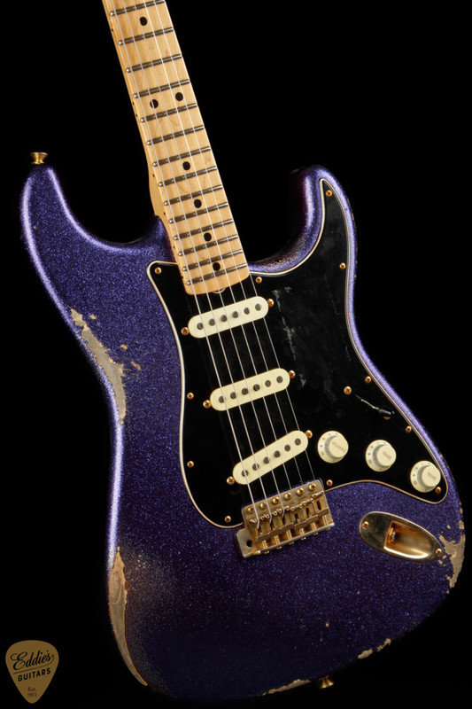 2024 - Fender Custom Shop Master Built Custom Purple Flood Stratocaster Relic - Purple Sparkle over 3-Tone Sunburst