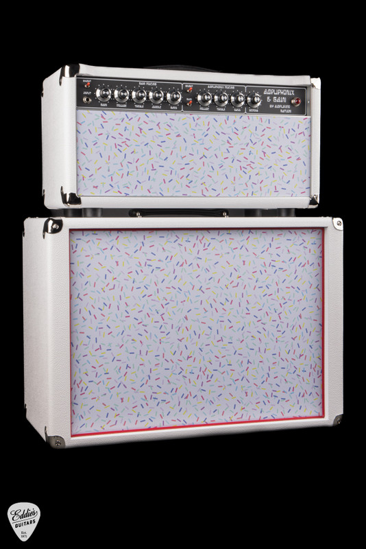 Amplified Nation Ampliphonix and Gain 50w Head/1x12 Speaker Cab - Hot White Levant & Rainbow Sprinkles Guitar Head and Cabinet