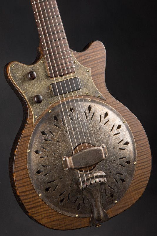 C F Holcomb Coyote Electric Resonator Guitar with Flamed Maple Top