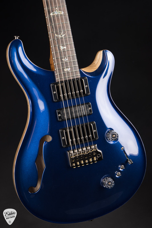 Paul Reed Smith Eddie’s Guitars Wood Library Special Semi Hollow – Blue Metallic/Ziricote Fretboard/Figured Maple Neck Electric Guitar