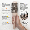 Hapi High Heat Harmony Thermal 1.75" Seamless ceramic Barrel, Carbon and ionic dual shaped infused high heat bristles, Blend of straight and wavy bristles allow for styling tension and polishing setting, Straight bristles=polished, Wavy bristles=tension, Created for Medium Hair Length (pass the shoulder & layers), features