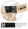 The Lock Kimmie Haircutting Cape, neutral calming color haircutting cape that has been created for haircutting, washing and styling, image of Cricket Lock closure 
