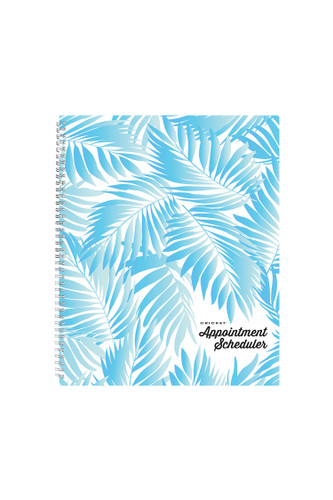 Front Cover of 4 Column Appointment Book Featuring Stylized Blue Palm Fronds Front Cover of 4 Column Appointment Book Featuring Stylized Blue Palm Fronds