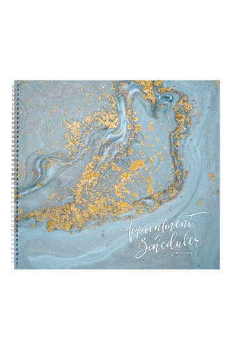 Front Cover of 6 Column Appointment Book Featuring Blue and Gold Marble Effect Front Cover of 6 Column Appointment Book Featuring Blue and Gold Marble Effect