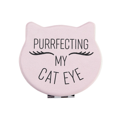 Compact Mirror Pink Kitty Purrfecting My Cat Eye Design with a Close-up 2x Magnification Side and a True View Side Compact Mirror Pink Kitty Purrfecting My Cat Eye Design with a Close-up 2x Magnification Side and a True View Side
