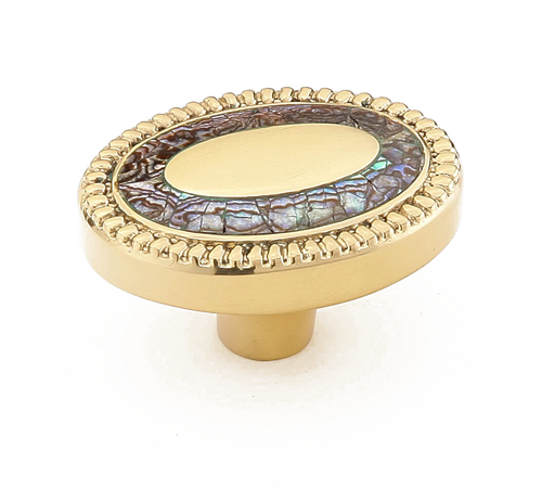 Symphony Fair Isle Knob, Oval, Imperial Shell, 1-1/2 x 1-1/8" dia 657 in Polished Brass