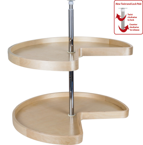 28'' Kidney Banded Lazy Susan Set with Twist And Lock Adjustable Pole BLSK228-SET  in