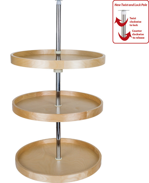 18'' Round Banded Lazy Susan Set 3 Shelves with Twist And Lock Pole. BLSR2318-SET  in