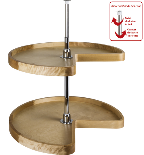 24'' Diameter Kidney Wood Lazy Susan Set with Twist And Lock Pole LSK224-SET  in
