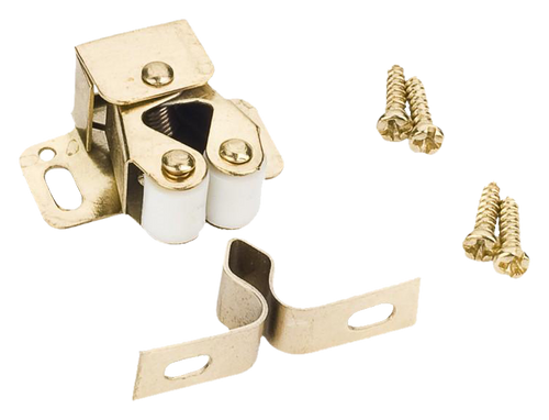 Polished Brass Double Roller Catch with Strike and Screws RC01-PB