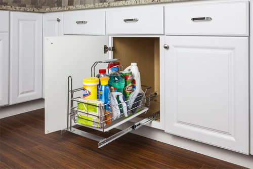 Under the Sink Cleaning Supply Caddy Pullout with Handle. SCPO2-R in Chrome
