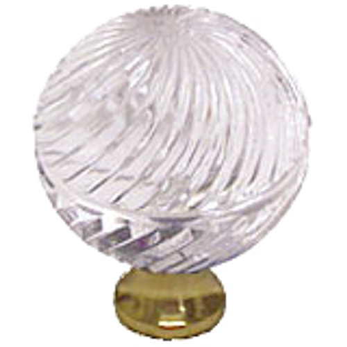 Swirled Round 1-3/16'' Crystal Knob with Polished Brass Base