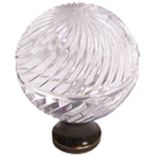 Swirled Round 1-3/16'' Crystal Knob with Bronze Base