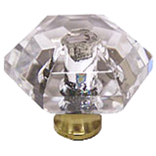 Hexagon 1-1/8'' Crystal Knob with Polished Brass Base