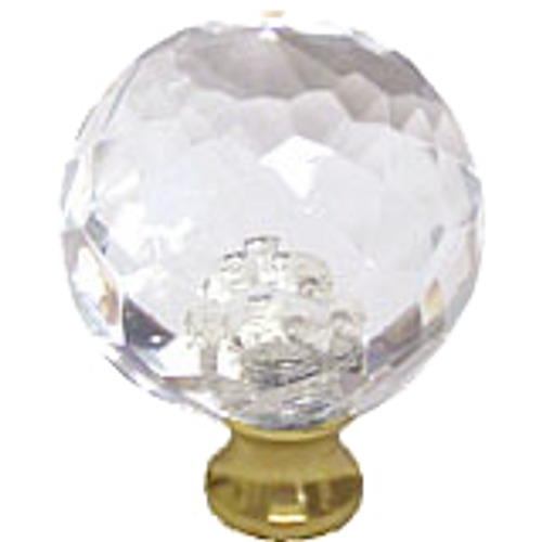 Round 1-3/8'' Crystal Knob with Polished Brass Base