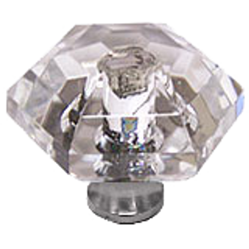 Hexagon 1-1/8'' Crystal Knob with Polished Chrome Base