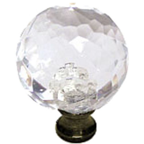 Round 1-3/8'' Crystal Knob with Antique Brass Base