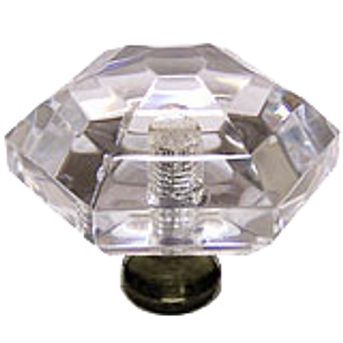 Hexagon 1-1/2'' Crystal Knob with Antique Brass Base