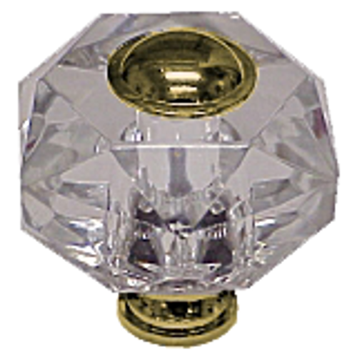 Hexagon 1-3/4'' Crystal Knob with Polished Brass Base