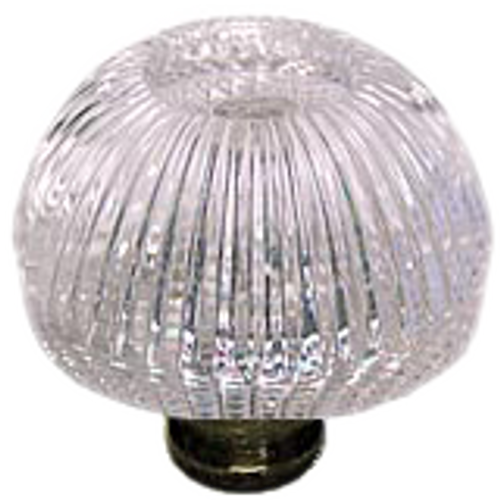 Grooved Round 1-3/8'' Crystal Knob with Antique Brass Base