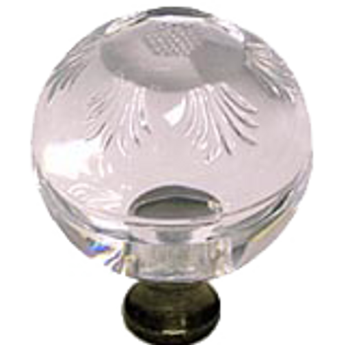 Round 1-3/8'' Crystal Knob with Antique Brass Base