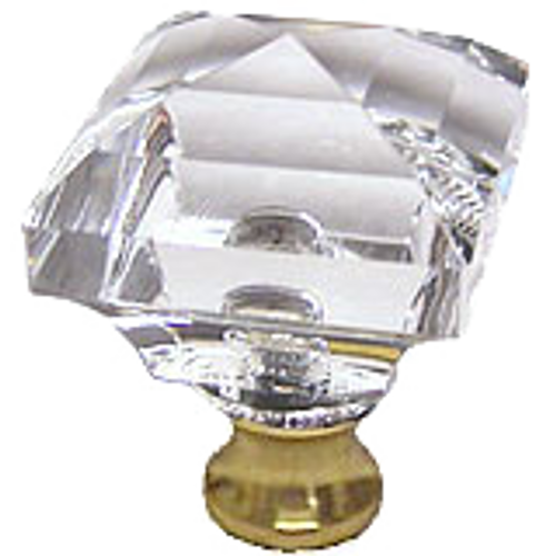 Square 1-1/4'' Crystal Knob with Polished Brass Base