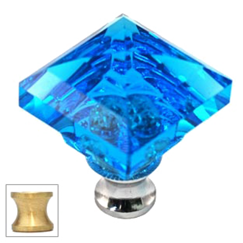 Aqua Square 1-1/4'' Crystal Knob with Satin Brass Base