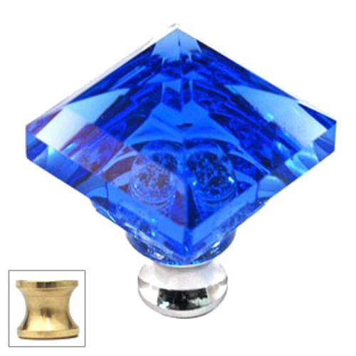 Blue Square 1-1/4'' Crystal Knob with Polished Brass Base