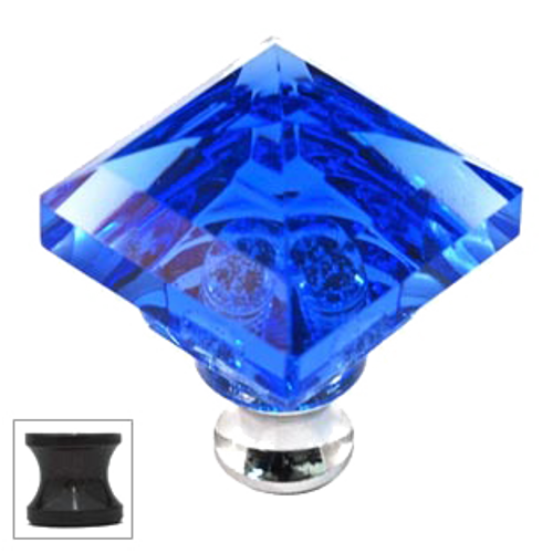 Blue Square 1-1/4'' Crystal Knob with Bronze Base